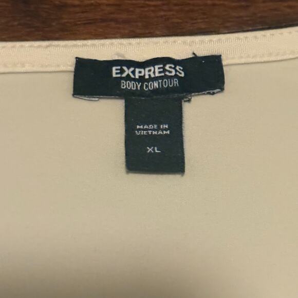 Express Body Contour Long Sleeve Deep V-Neck Bodysuit Cream Beige XL - Picture 3 of 5